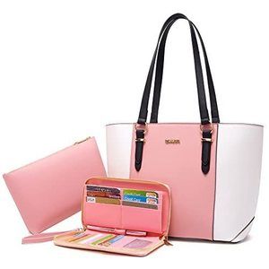 Matching 3-Piece Purse Set: Top Handle Satchel Tote with Wallet